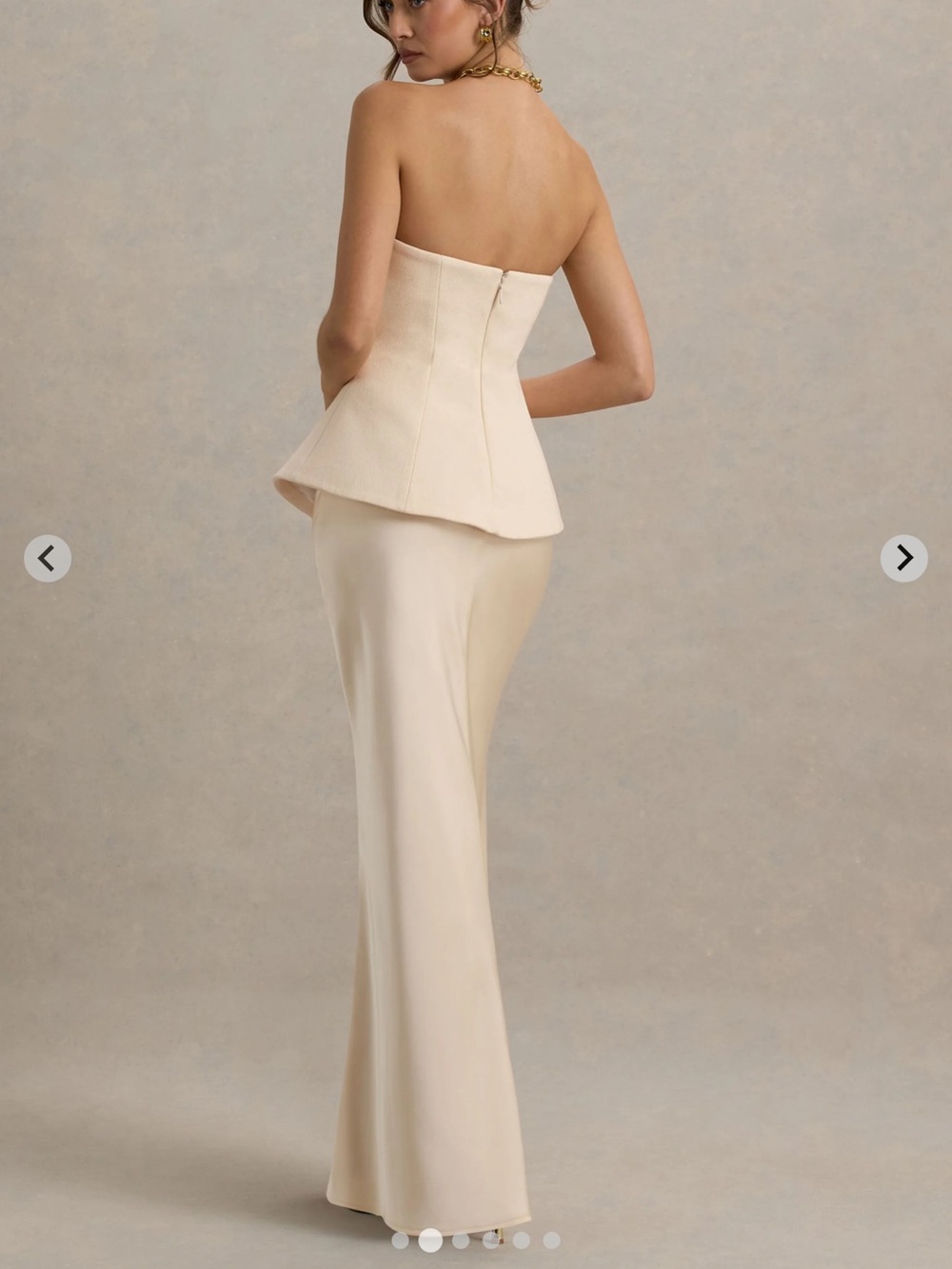 Club L London Strapless Cream Peplum Evening Gown - Picture 3 of 9